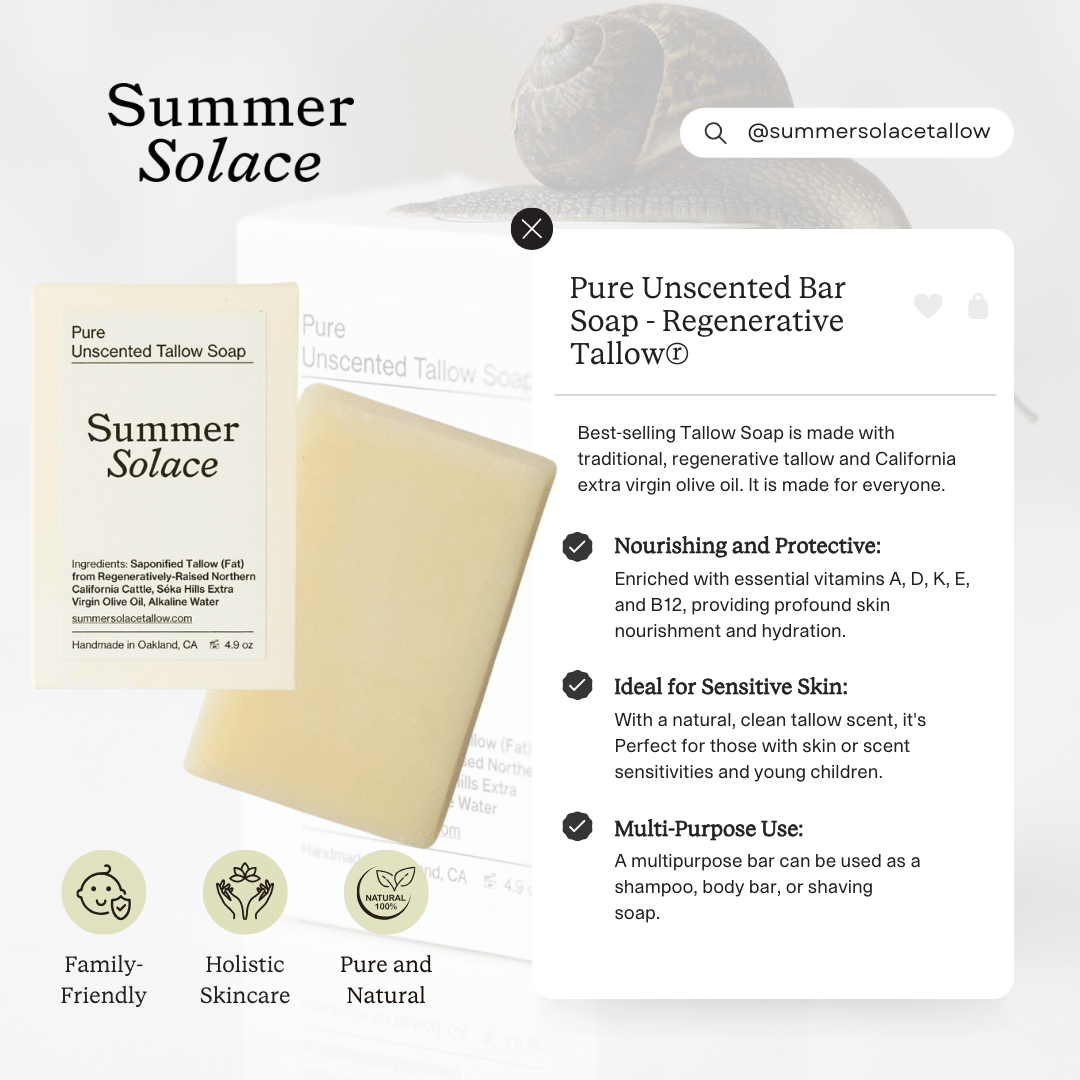 Pure Unscented – Tallow Bar Soap for Sensitive Skin